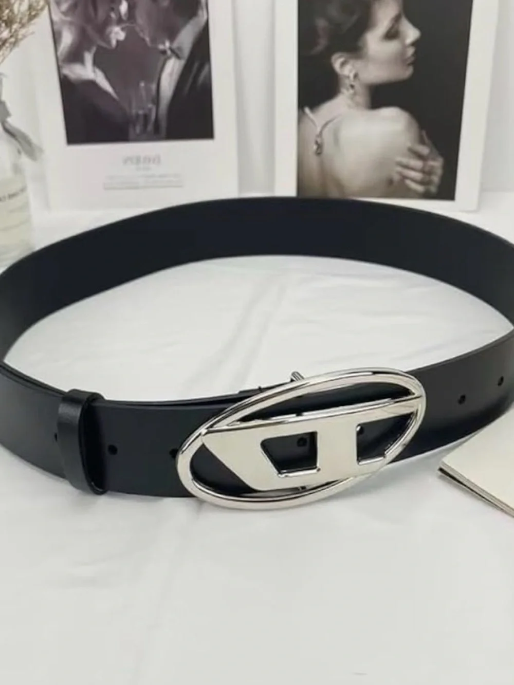 Trendy & Affordable Unisex Black Adjustable Belt with Silver tone Y2K Buckle.